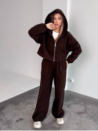 Жіночий теплий костюм iз фліса коричневого кольору 35986