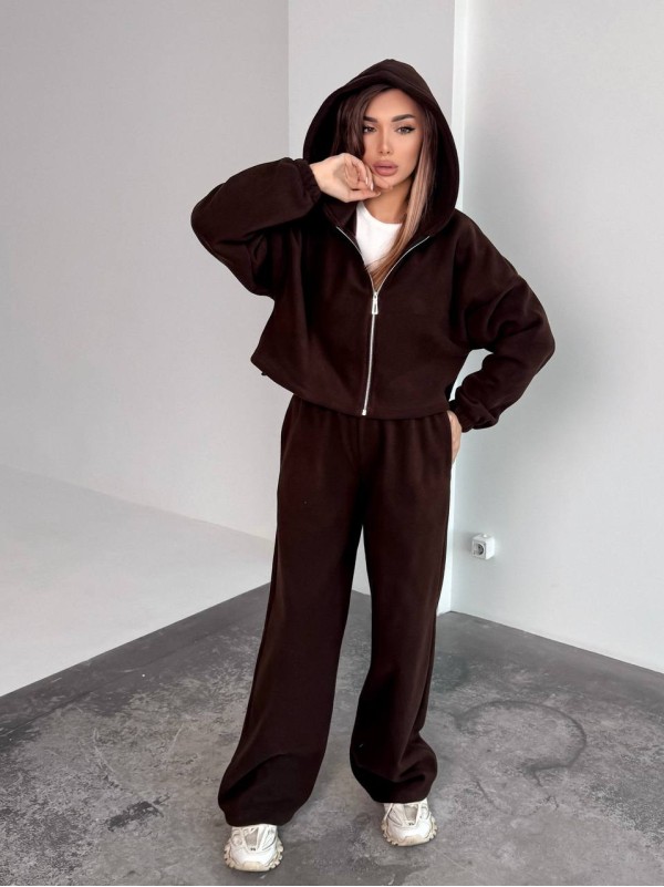 Жіночий теплий костюм iз фліса коричневого кольору 35986