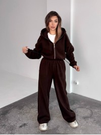 Жіночий теплий костюм iз фліса коричневого кольору 35986