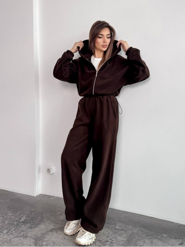 Жіночий теплий костюм iз фліса коричневого кольору 35986