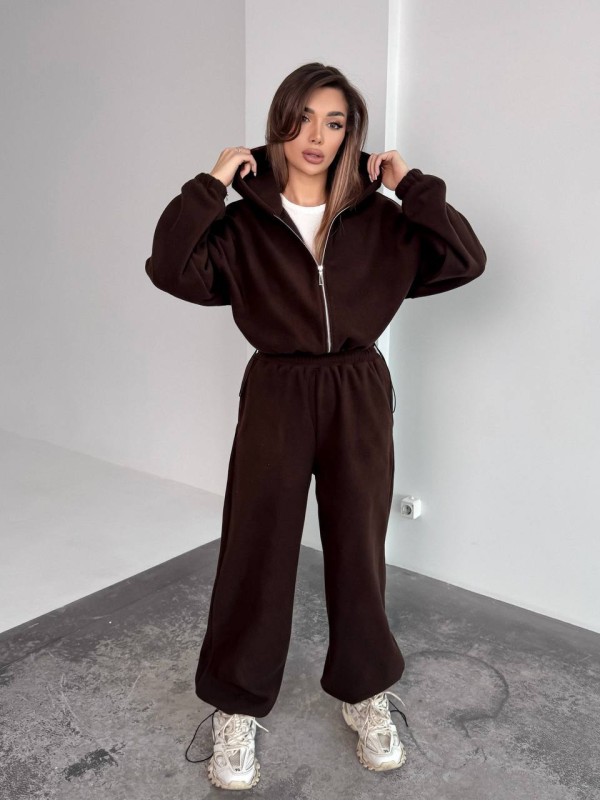Жіночий теплий костюм iз фліса коричневого кольору 35986