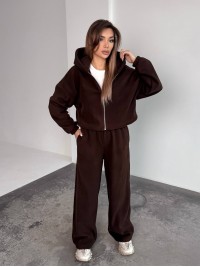 Жіночий теплий костюм iз фліса коричневого кольору 35986