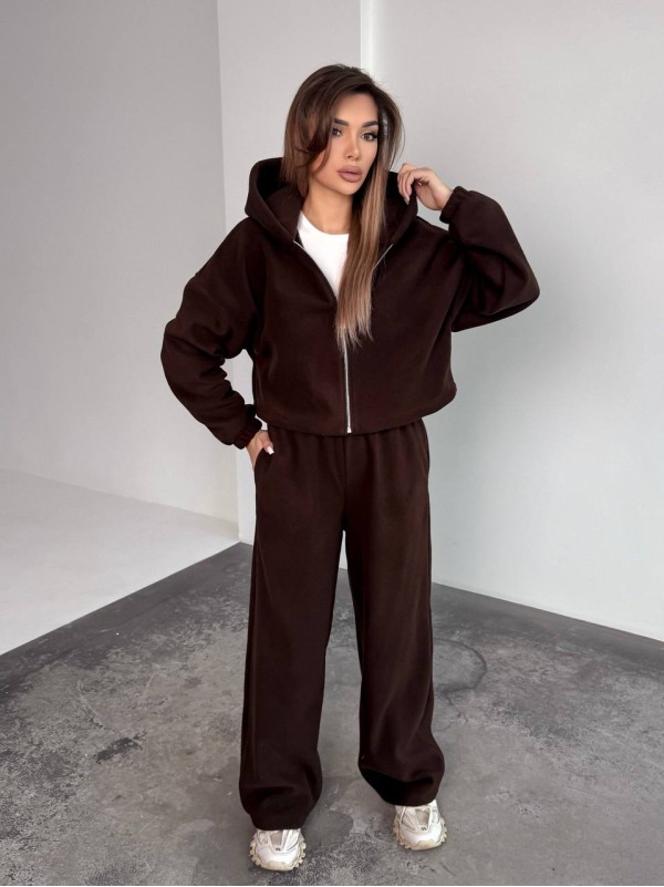 Жіночий теплий костюм iз фліса коричневого кольору 35986