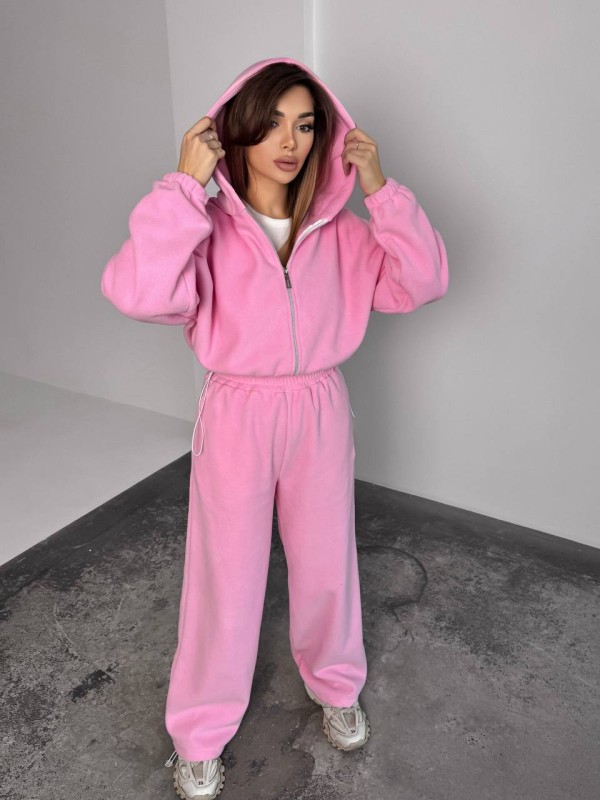 Жіночий теплий костюм iз фліса рожевого кольору 35987