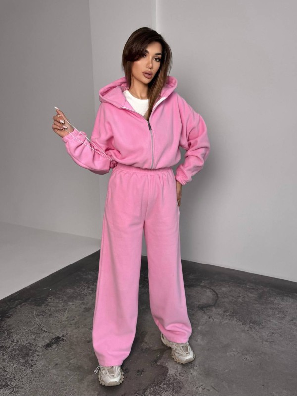Жіночий теплий костюм iз фліса рожевого кольору 35987