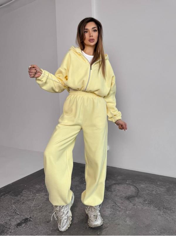 Жіночий теплий костюм iз фліса жовтого кольору 35988