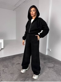 Жіночий теплий костюм iз фліса чорного кольору 35989