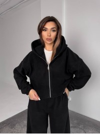 Жіночий теплий костюм iз фліса чорного кольору 35989