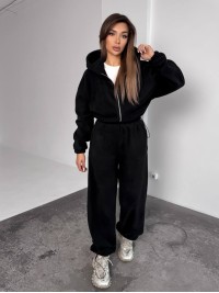 Жіночий теплий костюм iз фліса чорного кольору 35989