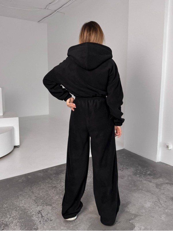 Жіночий теплий костюм iз фліса чорного кольору 35989