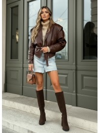 Жіночі замшеві ботфорти (Європейка) коричневого кольору 35992