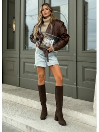 Жіночі замшеві ботфорти (Європейка) коричневого кольору 35992