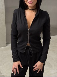 Базовий жiночий костюм з ангори на блискавцi чорного кольору 36002