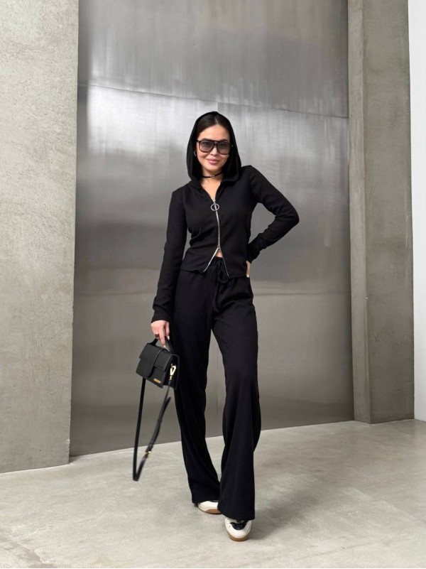 Базовий жiночий костюм з ангори на блискавцi чорного кольору 36002