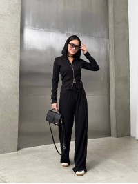 Базовий жiночий костюм з ангори на блискавцi чорного кольору 36002