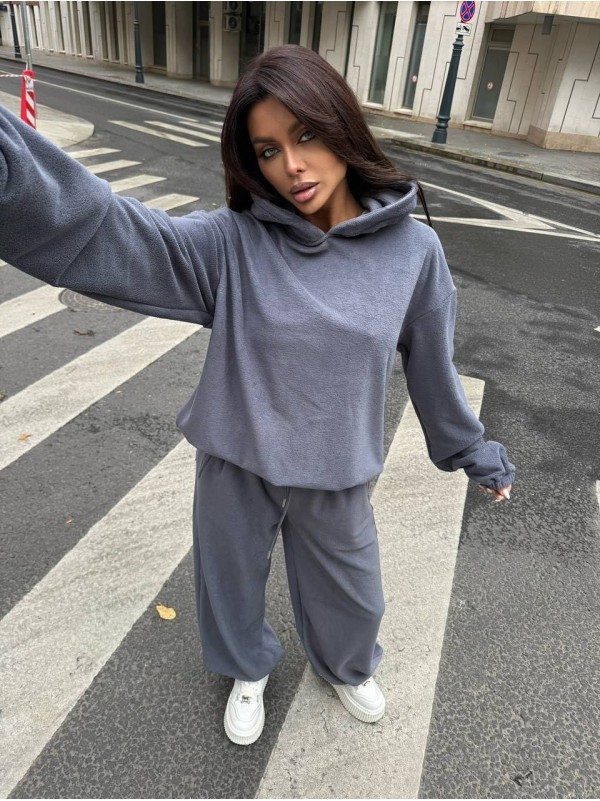 Жiночий теплий костюм з флiсi сiрого кольору 36003