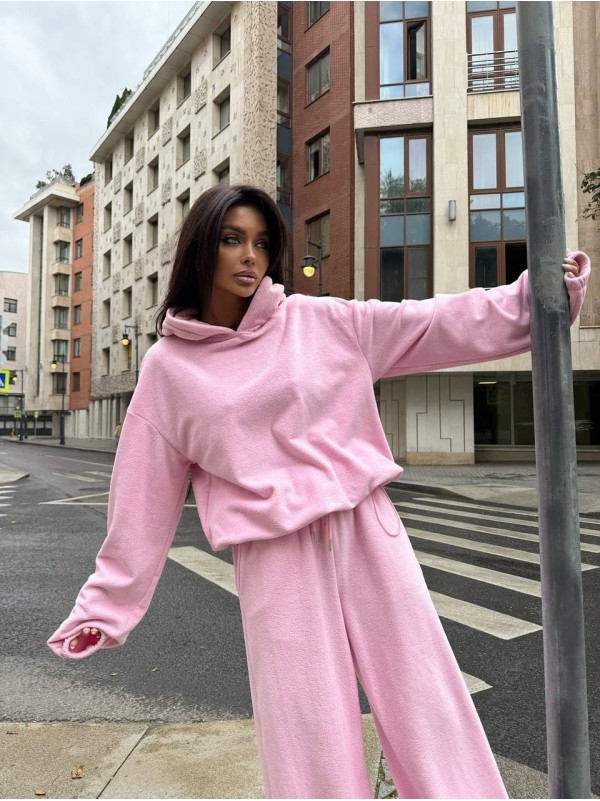 Жiночий теплий костюм з флiсi рожевого кольору 36004