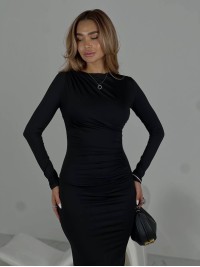 Сiлуетна вечiрня сукня міді чорного кольору 36006