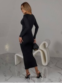 Сiлуетна вечiрня сукня міді чорного кольору 36006