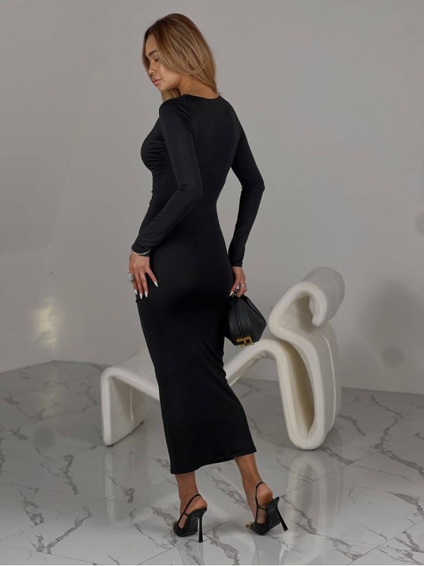 Сiлуетна вечiрня сукня міді чорного кольору 36006