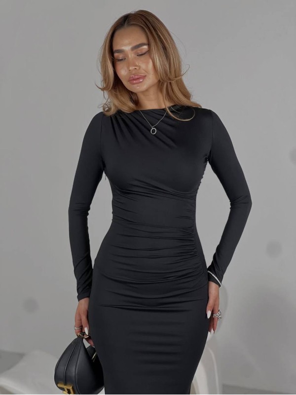 Сiлуетна вечiрня сукня міді чорного кольору 36006