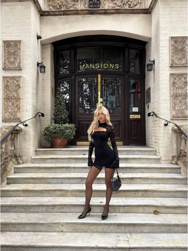 Вечiрня гiпюрова сукня міні чорного кольору 36008