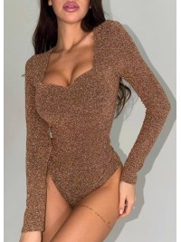 Блискучiй боді з пуш-ап золотого кольору 36011