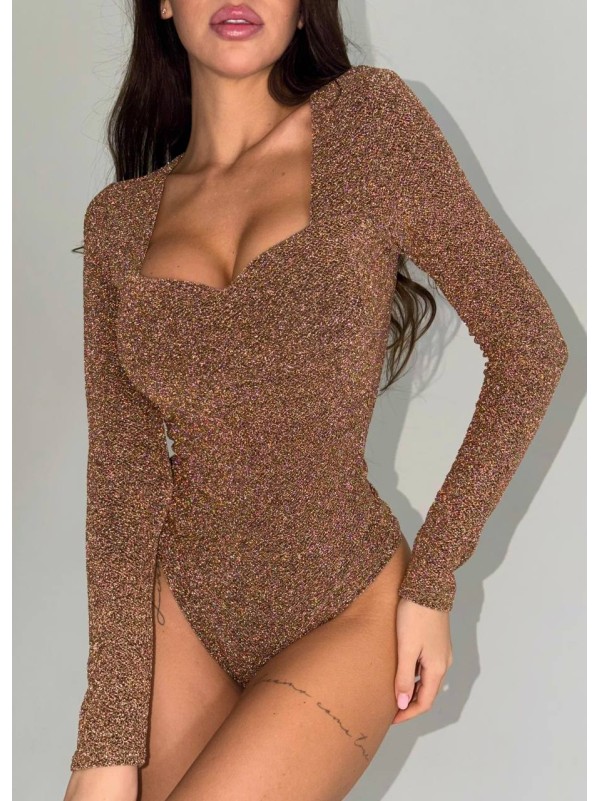 Блискучiй боді з пуш-ап золотого кольору 36011