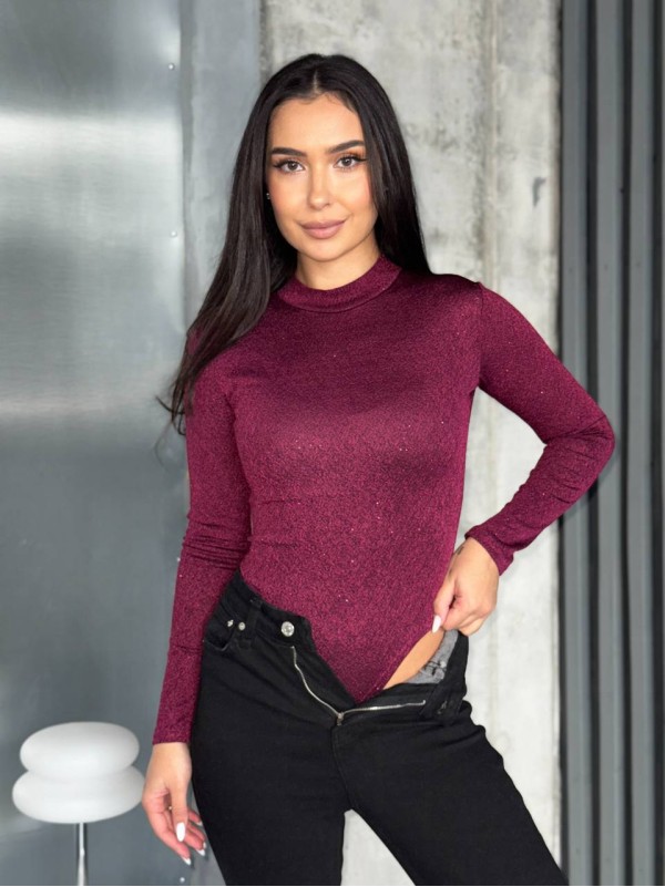 Блискучiй боді бордового кольору 36017