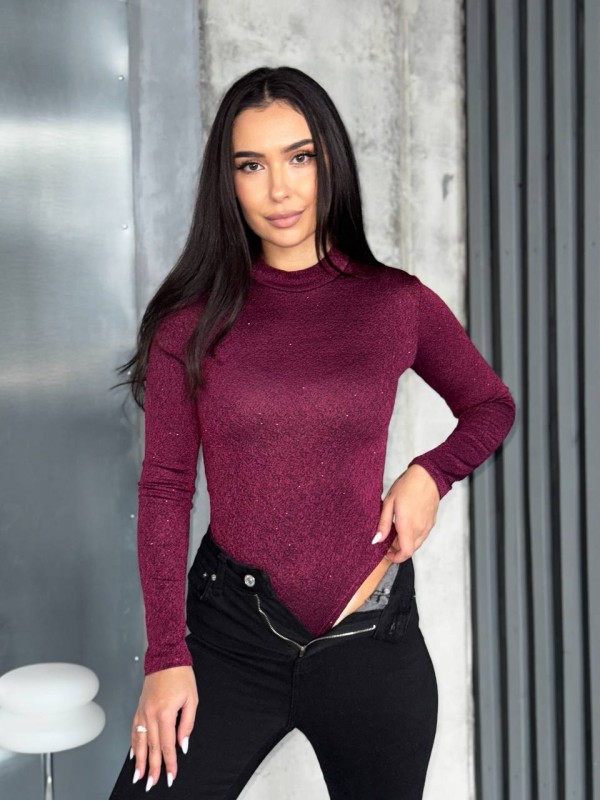 Блискучiй боді бордового кольору 36017