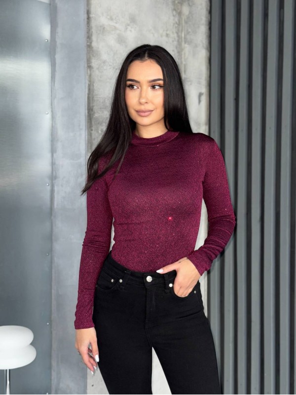 Блискучiй боді бордового кольору 36017