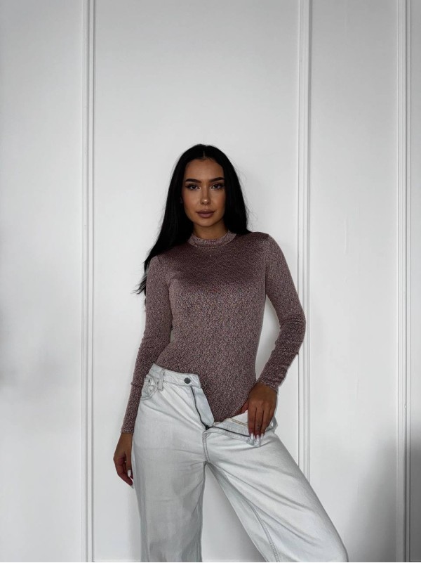 Блискучiй боді пудрового кольору 36019