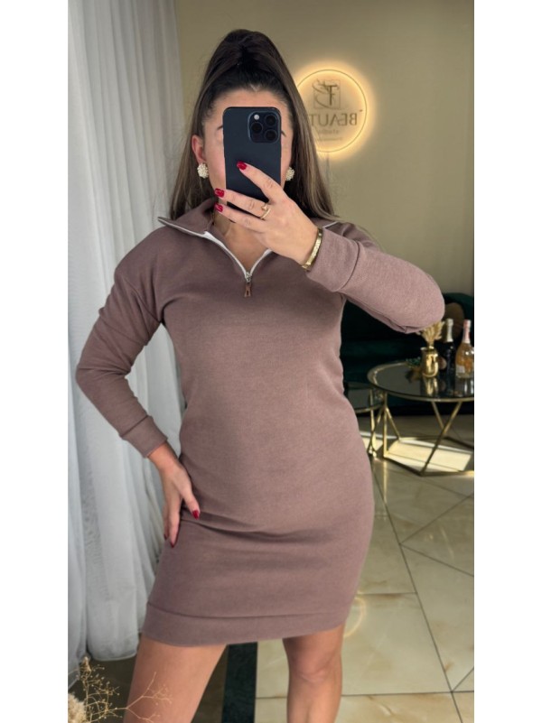 Базова ангорова сукня міні кавового кольору 36023