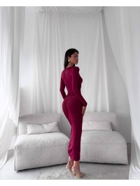 Сiлуетна вечiрня сукня міді бордового кольору 36037