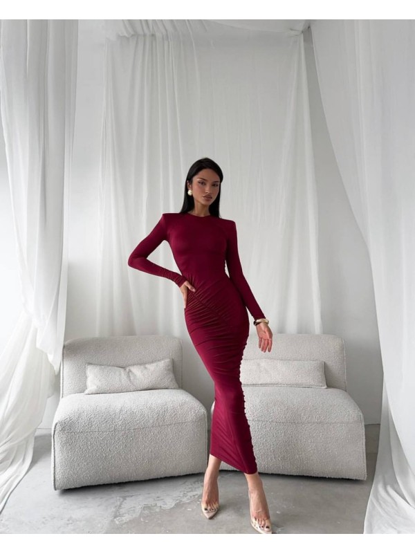 Сiлуетна вечiрня сукня міді бордового кольору 36037