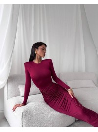 Сiлуетна вечiрня сукня міді бордового кольору 36037