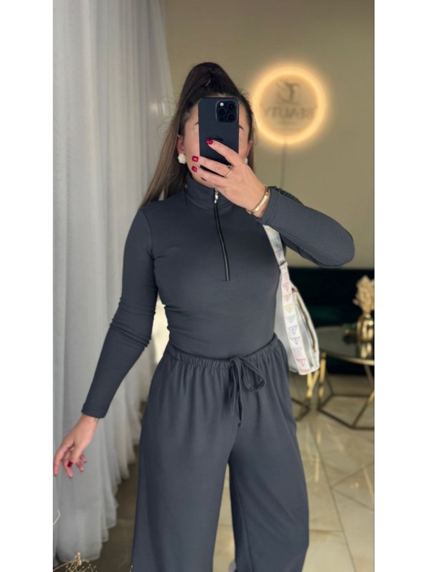 Жіночий базовий термокостюм з широкими штанами сiрого кольору 36045