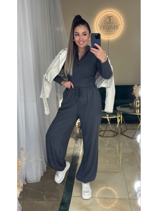 Жіночий базовий термокостюм з широкими штанами сiрого кольору 36045