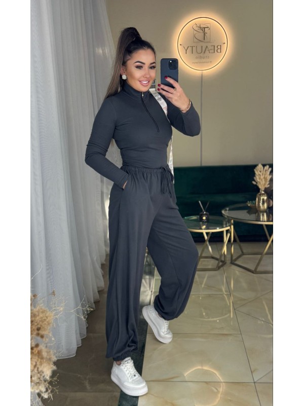 Жіночий базовий термокостюм з широкими штанами сiрого кольору 36045