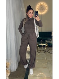 Жіночий базовий термокостюм з широкими штанами коричневого кольору 36046