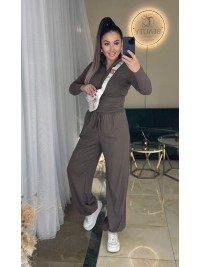 Жіночий базовий термокостюм з широкими штанами коричневого кольору 36046