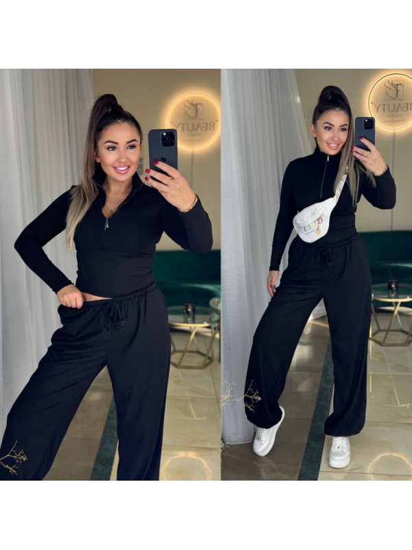 Жіночий базовий термокостюм з широкими штанами чорного кольору 36047