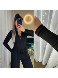 Жіночий базовий термокостюм з широкими штанами чорного кольору 36047