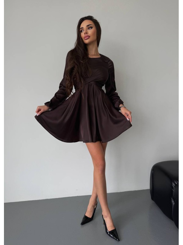 Шовкова сукня міні коричневого кольору 36048