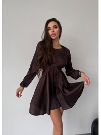 Шовкова сукня міні коричневого кольору 36048