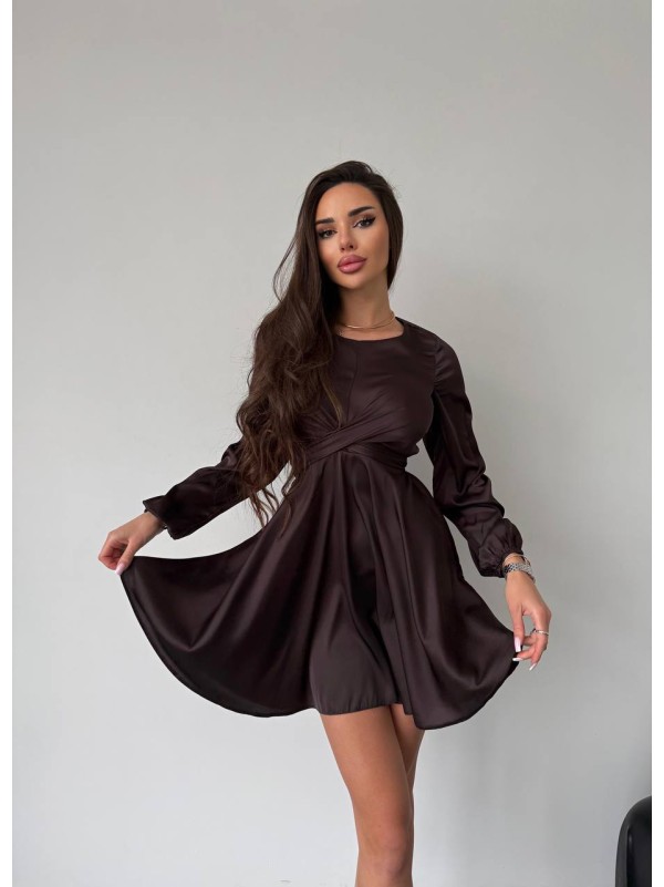 Шовкова сукня міні коричневого кольору 36048