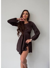 Шовкова сукня міні коричневого кольору 36048