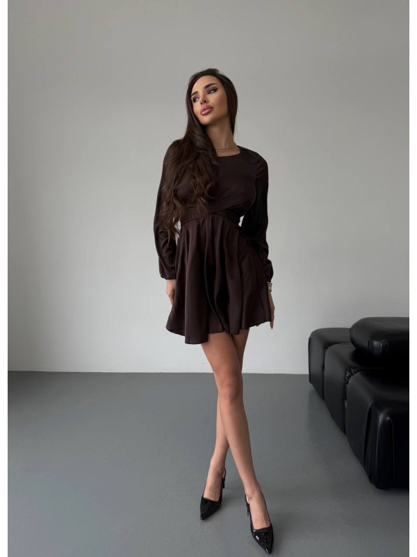 Шовкова сукня міні коричневого кольору 36048
