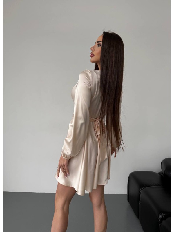 Шовкова сукня міні бежевого кольору 36049