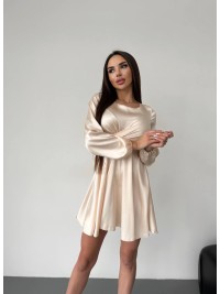 Шовкова сукня міні бежевого кольору 36049